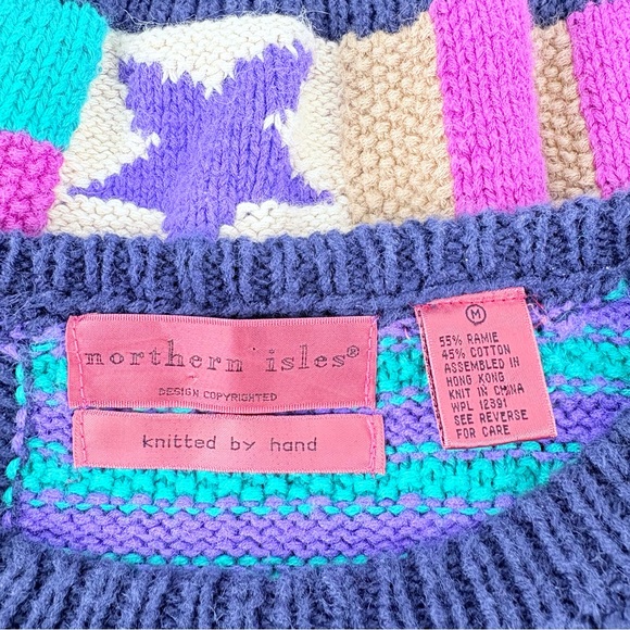 Vintage Northern Isles Hand Knitted Patchwork Sweater - Picture 6 of 10